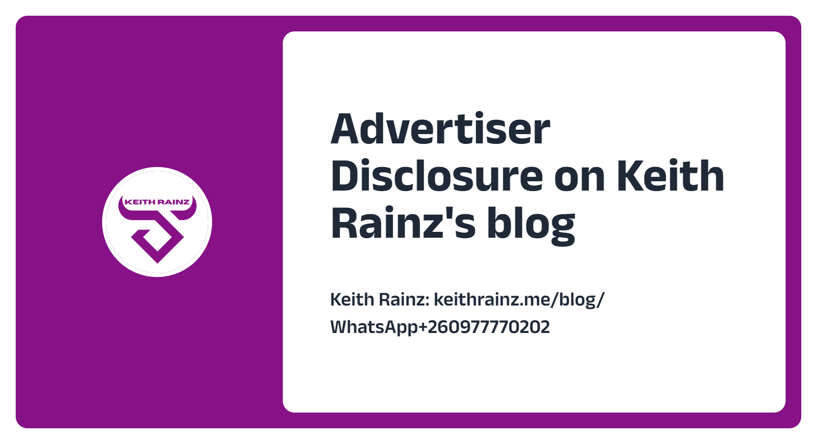 Advertiser Disclosure on Keith Rainz's blog